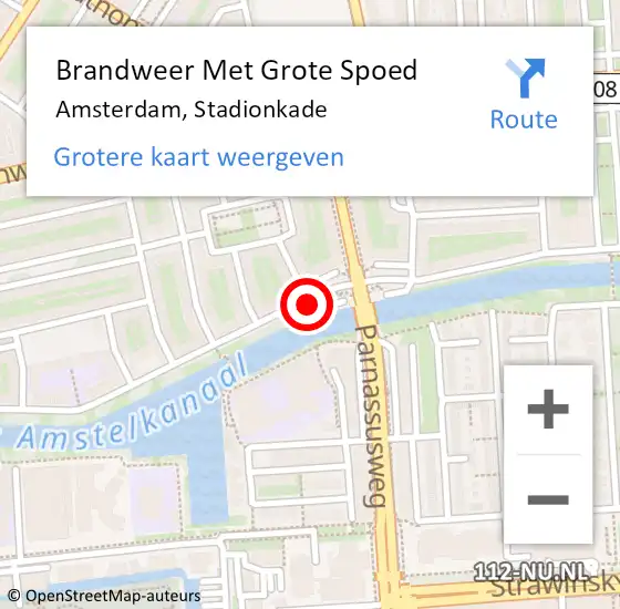 Locatie op kaart van de 112 melding: Brandweer Met Grote Spoed Naar Amsterdam, Stadionkade op 21 oktober 2017 02:12