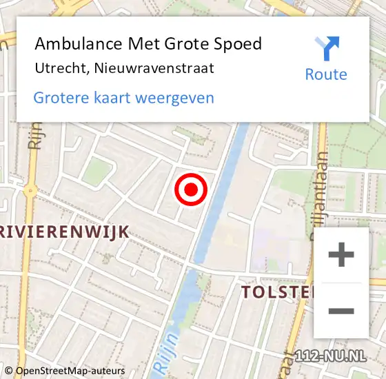 Locatie op kaart van de 112 melding: Ambulance Met Grote Spoed Naar Utrecht, Nieuwravenstraat op 21 oktober 2017 03:03
