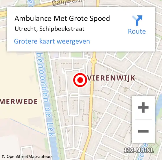 Locatie op kaart van de 112 melding: Ambulance Met Grote Spoed Naar Utrecht, Schipbeekstraat op 21 oktober 2017 05:28