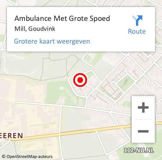 Locatie op kaart van de 112 melding: Ambulance Met Grote Spoed Naar Mill, Goudvink op 21 oktober 2017 07:12