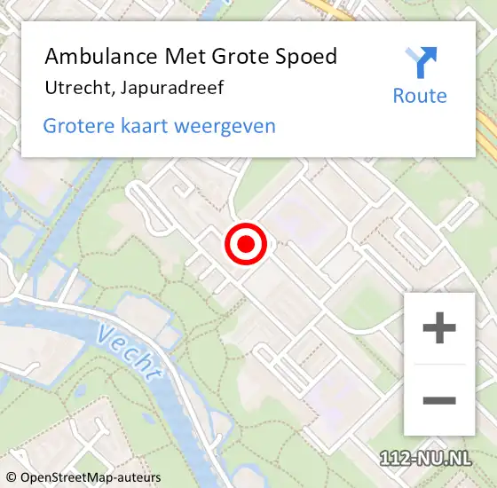 Locatie op kaart van de 112 melding: Ambulance Met Grote Spoed Naar Utrecht, Japuradreef op 21 oktober 2017 07:48