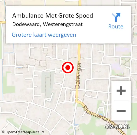 Locatie op kaart van de 112 melding: Ambulance Met Grote Spoed Naar Dodewaard, Westerengstraat op 21 oktober 2017 08:55