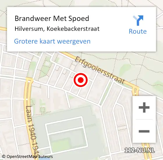 Locatie op kaart van de 112 melding: Brandweer Met Spoed Naar Hilversum, Koekebackerstraat op 21 oktober 2017 09:07