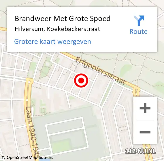 Locatie op kaart van de 112 melding: Brandweer Met Grote Spoed Naar Hilversum, Koekebackerstraat op 21 oktober 2017 09:08