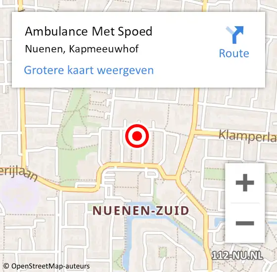 Locatie op kaart van de 112 melding: Ambulance Met Spoed Naar Nuenen, Kapmeeuwhof op 21 oktober 2017 09:15