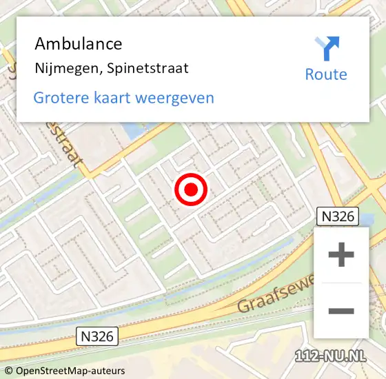 Locatie op kaart van de 112 melding: Ambulance Nijmegen, Spinetstraat op 21 oktober 2017 09:26