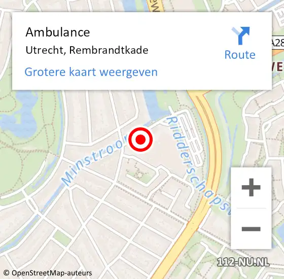 Locatie op kaart van de 112 melding: Ambulance Utrecht, Rembrandtkade op 21 oktober 2017 09:34