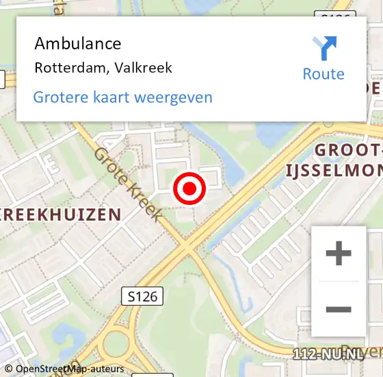 Locatie op kaart van de 112 melding: Ambulance Rotterdam, Valkreek op 21 oktober 2017 10:35