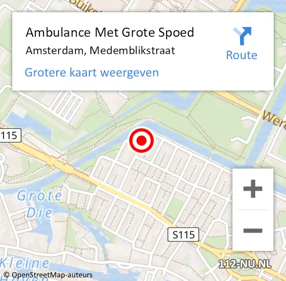 Locatie op kaart van de 112 melding: Ambulance Met Grote Spoed Naar Amsterdam, Medemblikstraat op 21 oktober 2017 10:53