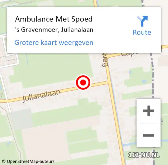 Locatie op kaart van de 112 melding: Ambulance Met Spoed Naar 's Gravenmoer, Julianalaan op 21 oktober 2017 12:49