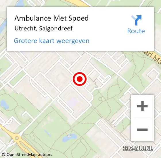Locatie op kaart van de 112 melding: Ambulance Met Spoed Naar Utrecht, Saigondreef op 21 oktober 2017 12:54
