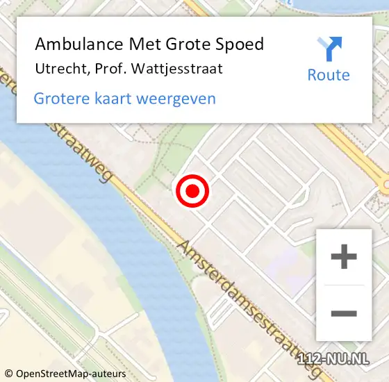 Locatie op kaart van de 112 melding: Ambulance Met Grote Spoed Naar Utrecht, Prof. Wattjesstraat op 21 oktober 2017 12:56