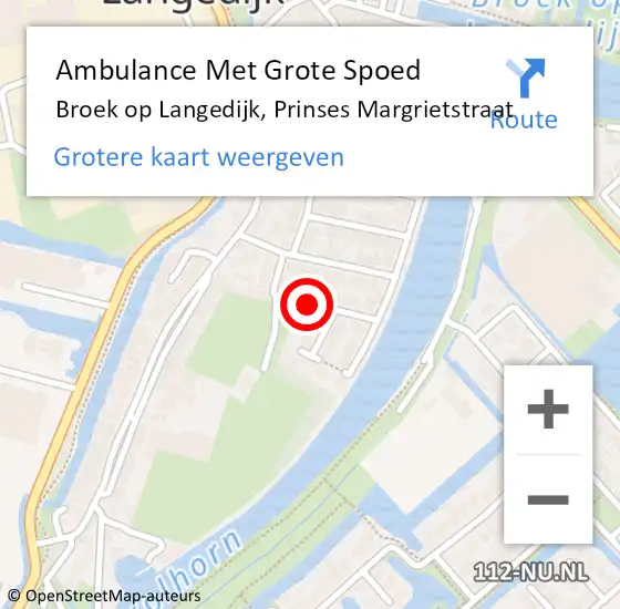 Locatie op kaart van de 112 melding: Ambulance Met Grote Spoed Naar Broek op Langedijk, Prinses Margrietstraat op 21 oktober 2017 13:19