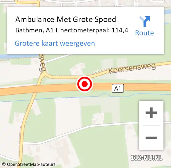 Locatie op kaart van de 112 melding: Ambulance Met Grote Spoed Naar Bathmen, A1 L hectometerpaal: 114,4 op 21 oktober 2017 13:28