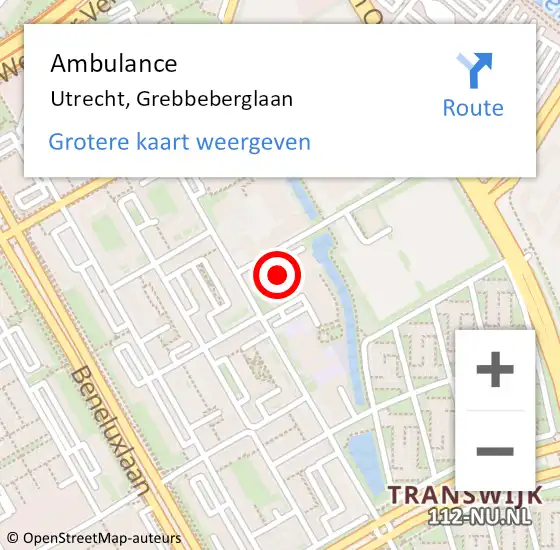Locatie op kaart van de 112 melding: Ambulance Utrecht, Grebbeberglaan op 21 oktober 2017 14:36