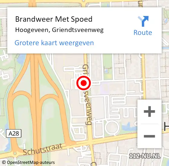 Locatie op kaart van de 112 melding: Brandweer Met Spoed Naar Hoogeveen, Griendtsveenweg op 21 oktober 2017 14:48