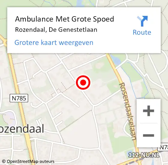 Locatie op kaart van de 112 melding: Ambulance Met Grote Spoed Naar Rozendaal, De Genestetlaan op 21 oktober 2017 14:55