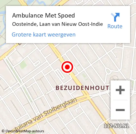 Locatie op kaart van de 112 melding: Ambulance Met Spoed Naar Oosteinde, Laan van Nieuw Oost-Indie op 21 oktober 2017 14:57