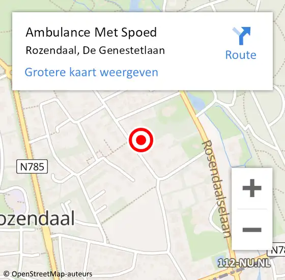 Locatie op kaart van de 112 melding: Ambulance Met Spoed Naar Rozendaal, De Genestetlaan op 21 oktober 2017 15:07