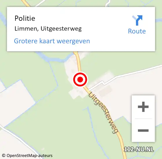 Locatie op kaart van de 112 melding: Politie Limmen, Uitgeesterweg op 21 oktober 2017 15:44