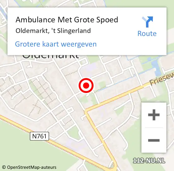 Locatie op kaart van de 112 melding: Ambulance Met Grote Spoed Naar Oldemarkt, 't Slingerland op 21 oktober 2017 16:06