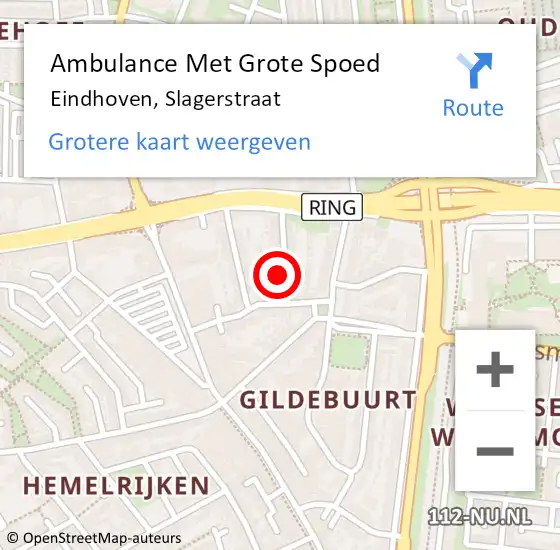 Locatie op kaart van de 112 melding: Ambulance Met Grote Spoed Naar Eindhoven, Slagerstraat op 21 oktober 2017 16:11
