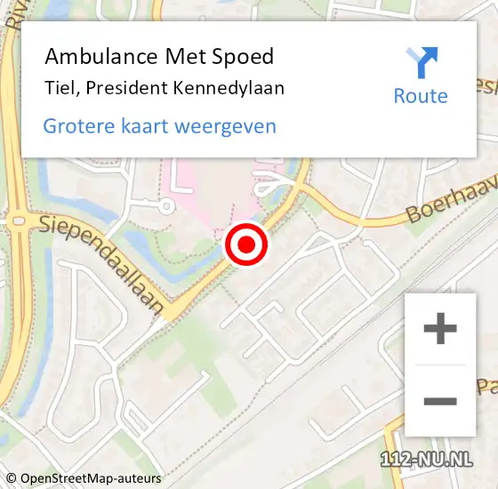 Locatie op kaart van de 112 melding: Ambulance Met Spoed Naar Tiel, President Kennedylaan op 21 oktober 2017 16:29