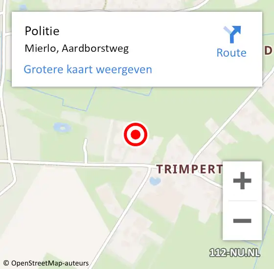 Locatie op kaart van de 112 melding: Politie Mierlo, Aardborstweg op 21 oktober 2017 16:54