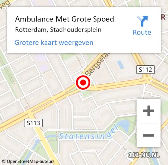 Locatie op kaart van de 112 melding: Ambulance Met Grote Spoed Naar Rotterdam, Stadhoudersplein op 21 oktober 2017 16:59