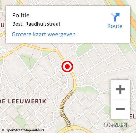 Locatie op kaart van de 112 melding: Politie Best, Raadhuisstraat op 21 oktober 2017 17:04