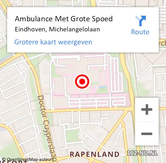 Locatie op kaart van de 112 melding: Ambulance Met Grote Spoed Naar Eindhoven, Michelangelolaan op 21 oktober 2017 17:36