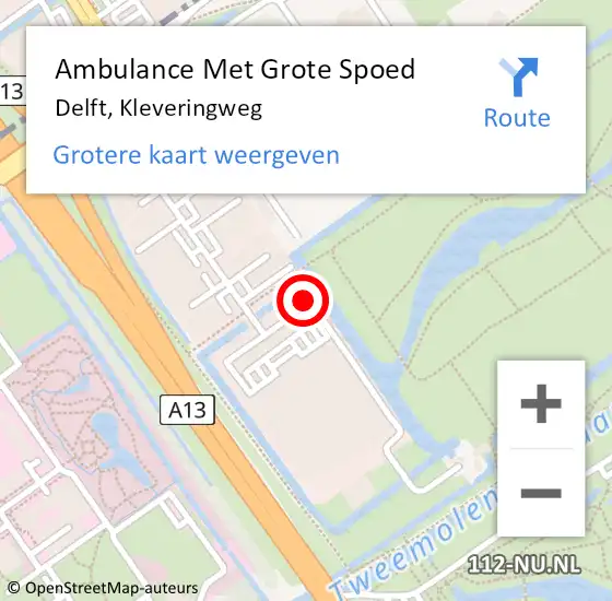 Locatie op kaart van de 112 melding: Ambulance Met Grote Spoed Naar Delft, Kleveringweg op 21 oktober 2017 17:47