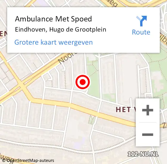 Locatie op kaart van de 112 melding: Ambulance Met Spoed Naar Eindhoven, Hugo de Grootplein op 21 oktober 2017 17:59