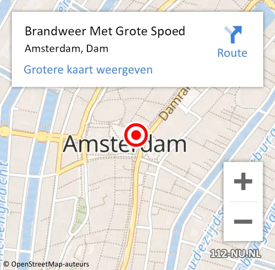Locatie op kaart van de 112 melding: Brandweer Met Grote Spoed Naar Amsterdam, Dam op 21 oktober 2017 18:39