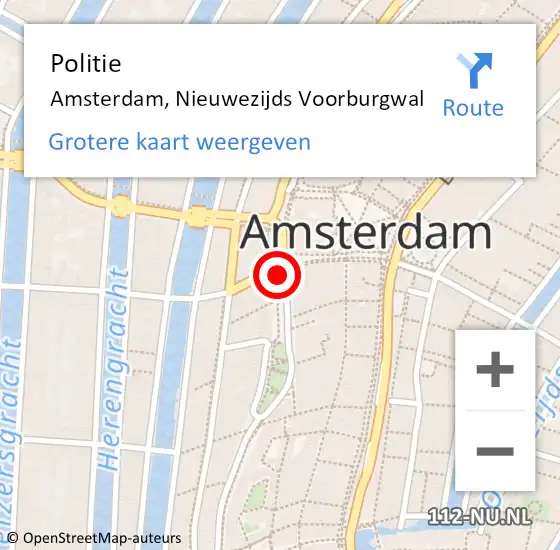 Locatie op kaart van de 112 melding: Politie Amsterdam, Nieuwezijds Voorburgwal op 21 oktober 2017 19:19