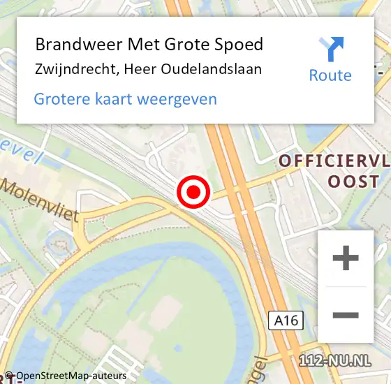 Locatie op kaart van de 112 melding: Brandweer Met Grote Spoed Naar Zwijndrecht, Heer Oudelandslaan op 21 oktober 2017 19:48