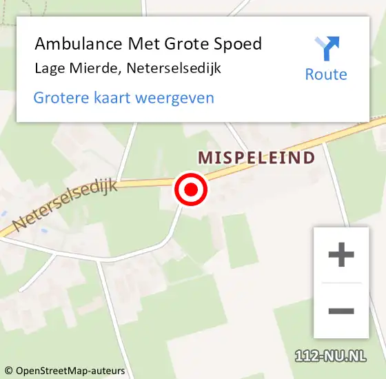 Locatie op kaart van de 112 melding: Ambulance Met Grote Spoed Naar Lage Mierde, Neterselsedijk op 21 oktober 2017 20:32