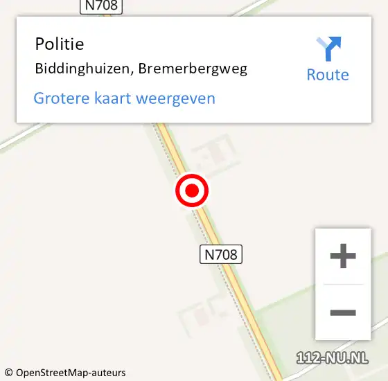 Locatie op kaart van de 112 melding: Politie Biddinghuizen, Bremerbergweg op 21 oktober 2017 21:42