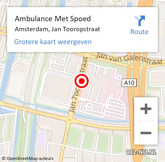 Locatie op kaart van de 112 melding: Ambulance Met Spoed Naar Amsterdam, Jan Tooropstraat op 21 oktober 2017 21:42