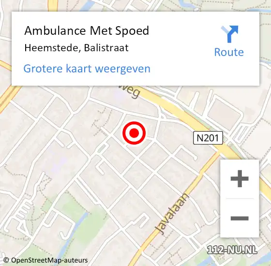 Locatie op kaart van de 112 melding: Ambulance Met Spoed Naar Heemstede, Balistraat op 21 oktober 2017 21:56