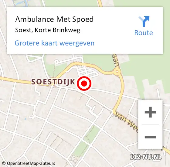 Locatie op kaart van de 112 melding: Ambulance Met Spoed Naar Soest, Korte Brinkweg op 21 oktober 2017 21:59