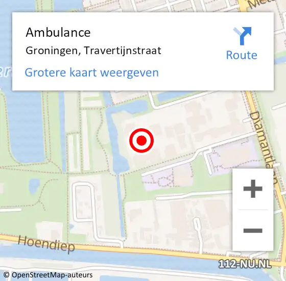 Locatie op kaart van de 112 melding: Ambulance Groningen, Travertijnstraat op 21 oktober 2017 23:20