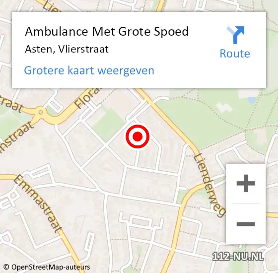 Locatie op kaart van de 112 melding: Ambulance Met Grote Spoed Naar Asten, Vlierstraat op 21 oktober 2017 23:20