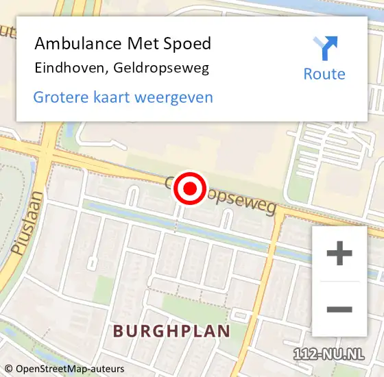 Locatie op kaart van de 112 melding: Ambulance Met Spoed Naar Eindhoven, Geldropseweg op 22 oktober 2017 00:36
