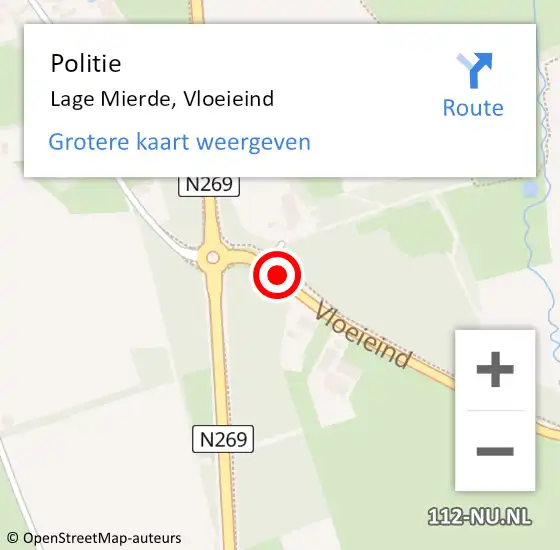 Locatie op kaart van de 112 melding: Politie Lage Mierde, Vloeieind op 22 oktober 2017 00:40