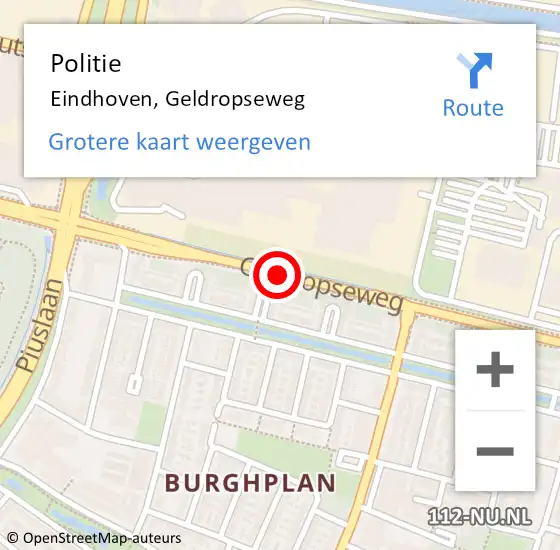 Locatie op kaart van de 112 melding: Politie Eindhoven, Geldropseweg op 22 oktober 2017 00:41