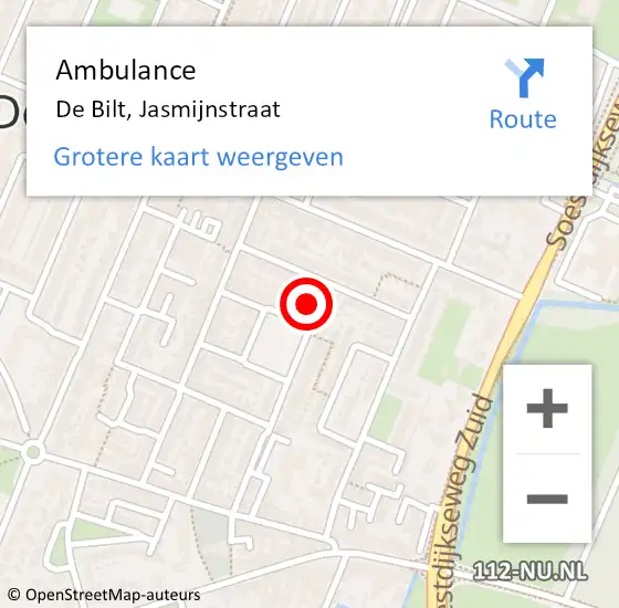 Locatie op kaart van de 112 melding: Ambulance De Bilt, Jasmijnstraat op 22 oktober 2017 01:54