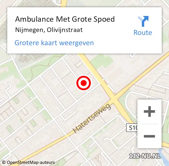 Locatie op kaart van de 112 melding: Ambulance Met Grote Spoed Naar Nijmegen, Olivijnstraat op 22 oktober 2017 02:32