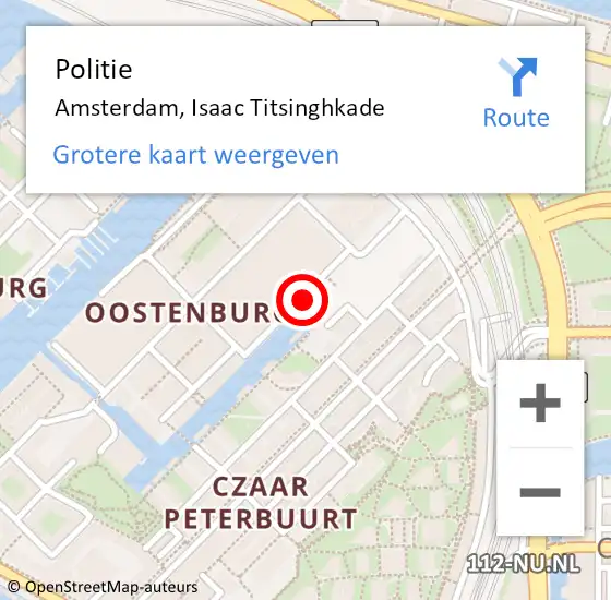 Locatie op kaart van de 112 melding: Politie Amsterdam, Isaac Titsinghkade op 22 oktober 2017 02:52