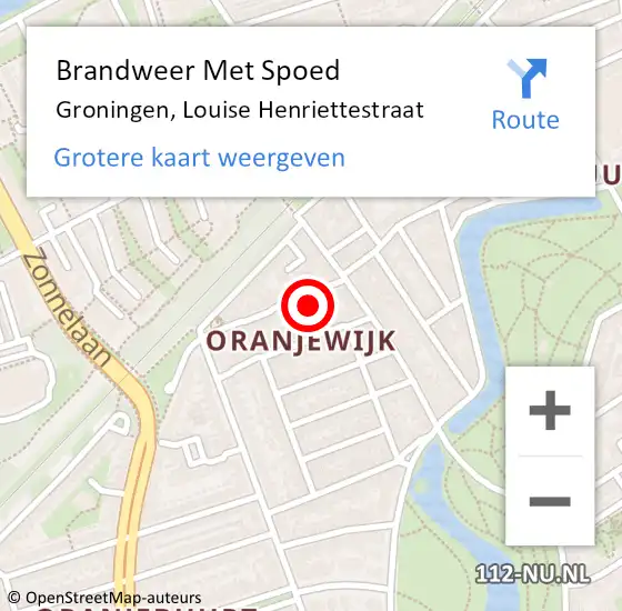 Locatie op kaart van de 112 melding: Brandweer Met Spoed Naar Groningen, Louise Henriettestraat op 22 oktober 2017 06:43